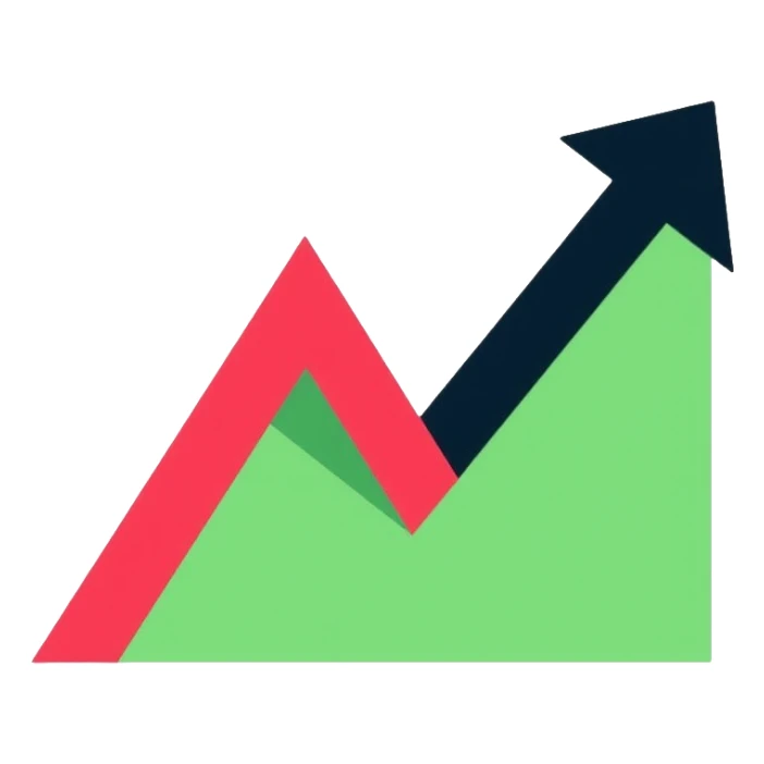 A diamond shape (rhombus) divided by an ascending graph line, with the lower part red and the upper part green, representing price movement sticker