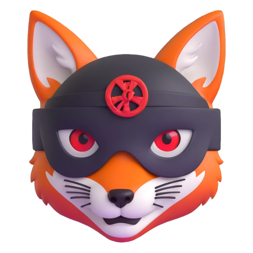 Fox with fiery red eyes, one eye covered with pirate blindfold sticker
