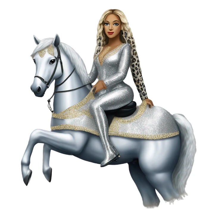 beyonce wearing silver crystal leopard riding silver sparkly horse renaissance album cover sticker