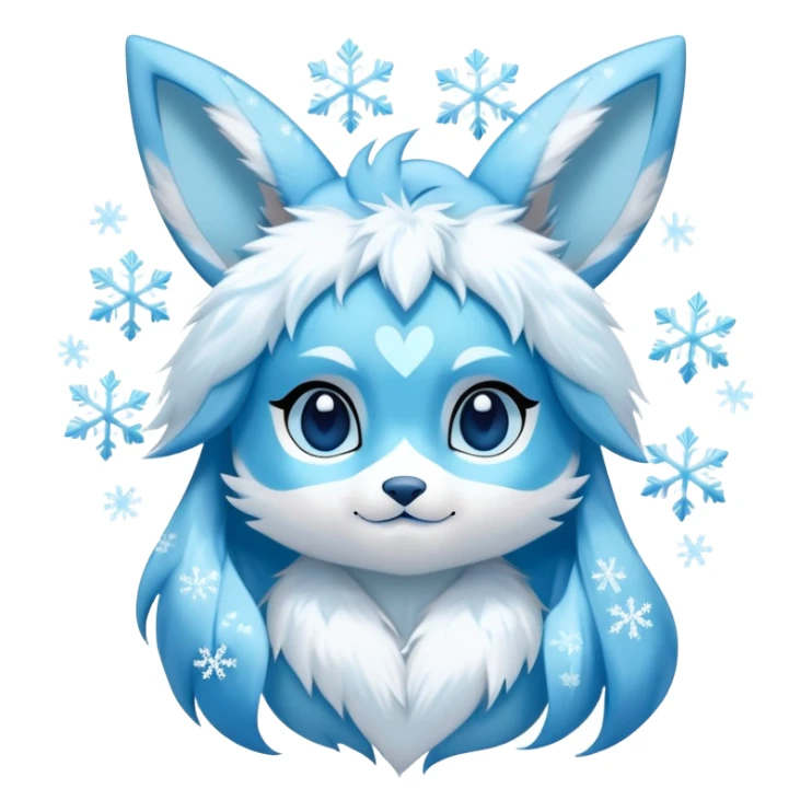 glaceon with snowflakes and light blue and white hearts around face sticker