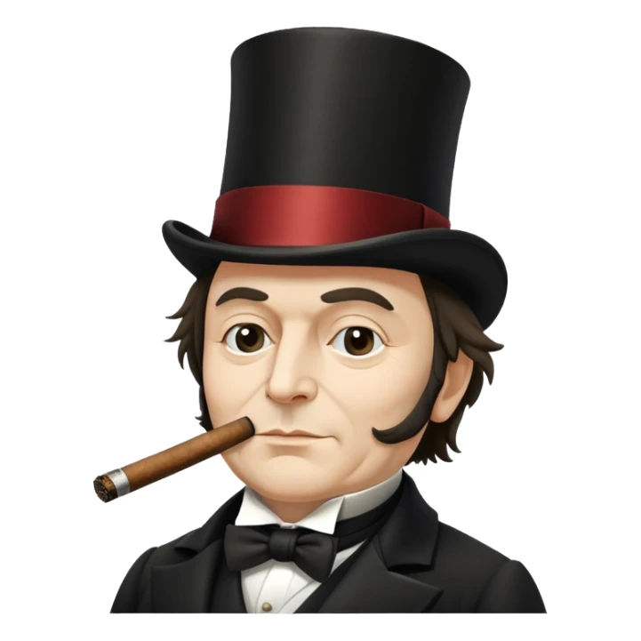Isambard Kingdom Brunel with a top hat and cigar sticker