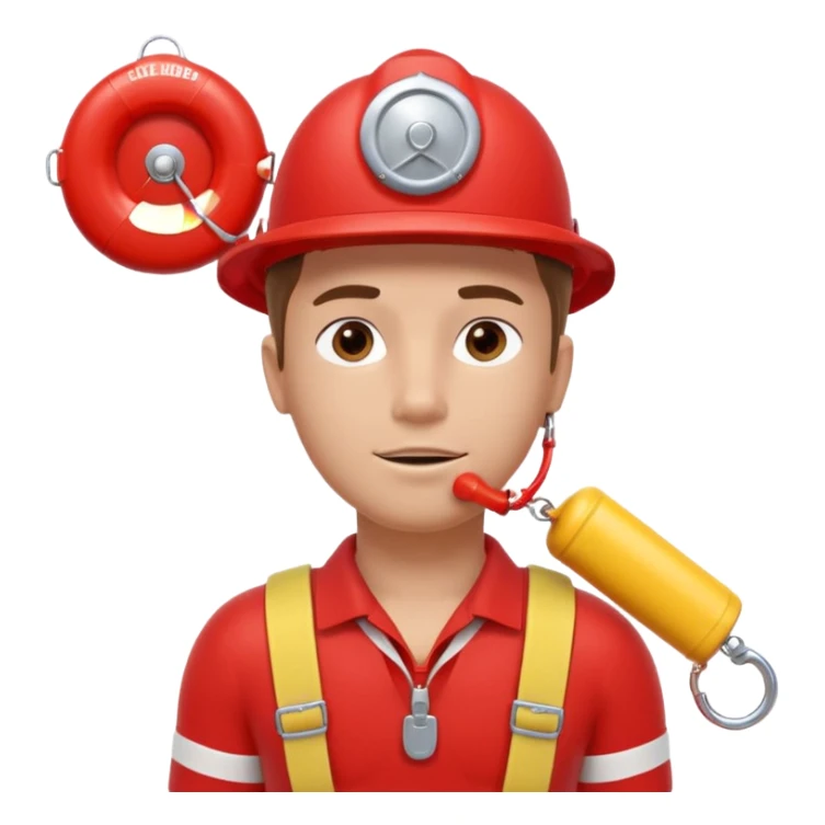 lifeguard portrait, head and shoulders only, wearing red lifeguard uniform, rescue whistle and buoy strap visible, confident alert expression, beach safety vibe, 3D cartoon, mobile game icon style, clean background, no text, no watermark
 sticker