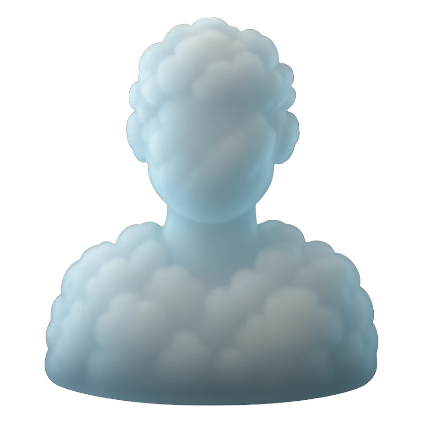 A person from the shoulders up, entirely composed of fluffy white clouds sticker