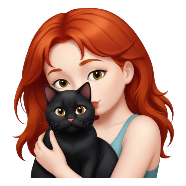 A red-haired girl kisses a black British cat  sticker
