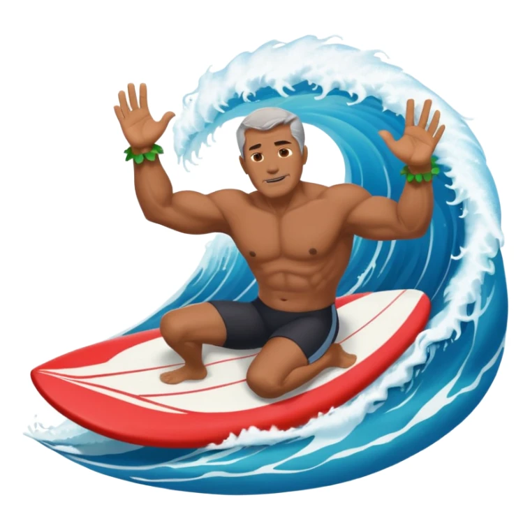 Dark muscular 50 year old man lei riding a big wave sticker