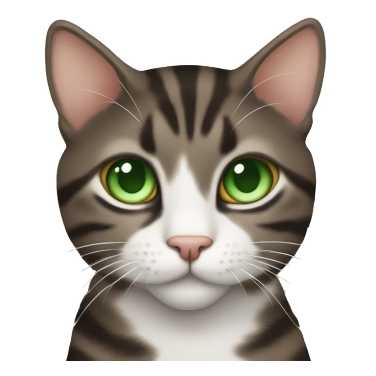Dark Brown and white tabby cat with green eyes sticker