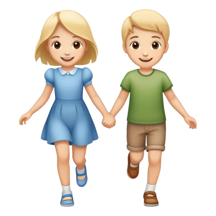 two children skipping hand in hand, happy and playful sticker
