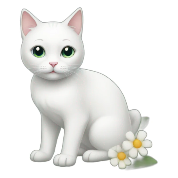 white cat standing with flowers in his paws sticker