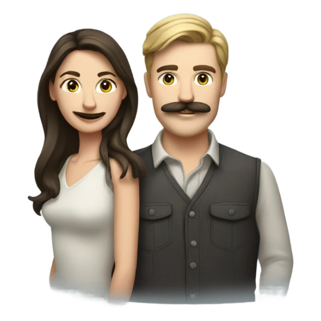 caucasian brunette couple moustache  sticker