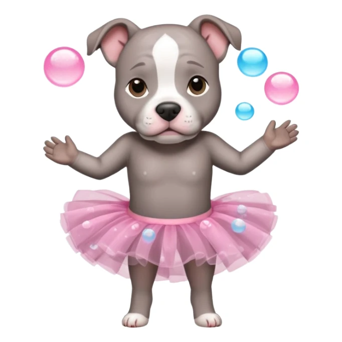 Grey Pibble in a tutu , surrounded by clear bubbles  sticker