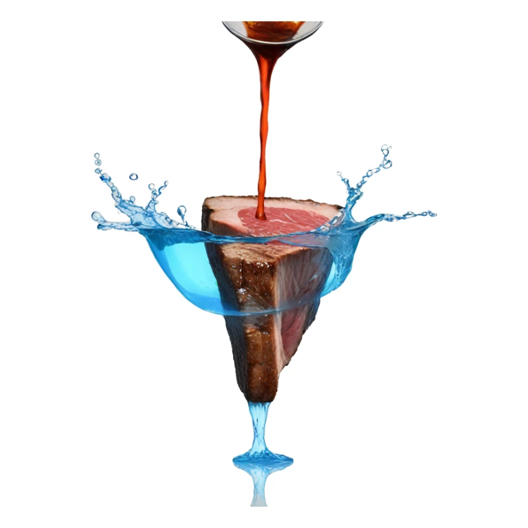 water pouring onto a steak from a glass sticker