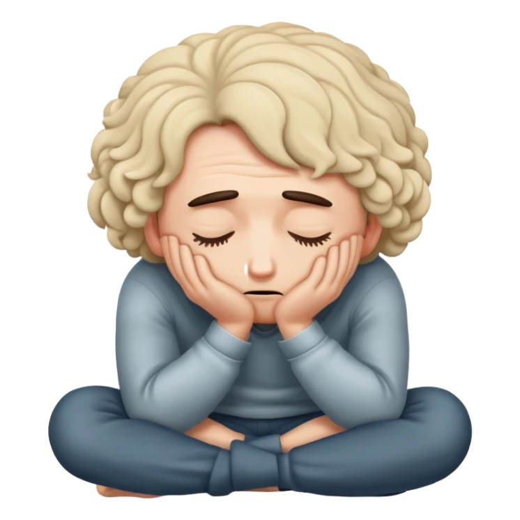 Scared man sitting curled up on himself, hidding his eyes sticker