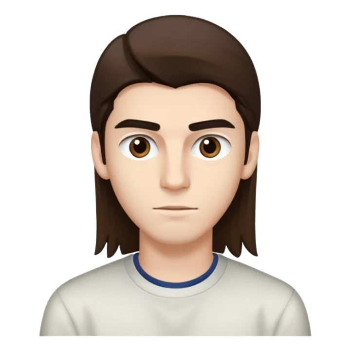 18-year-old young man with long, straight, brown hair, straight, bushy eyebrows, white complexion, and dark brown eyes sticker