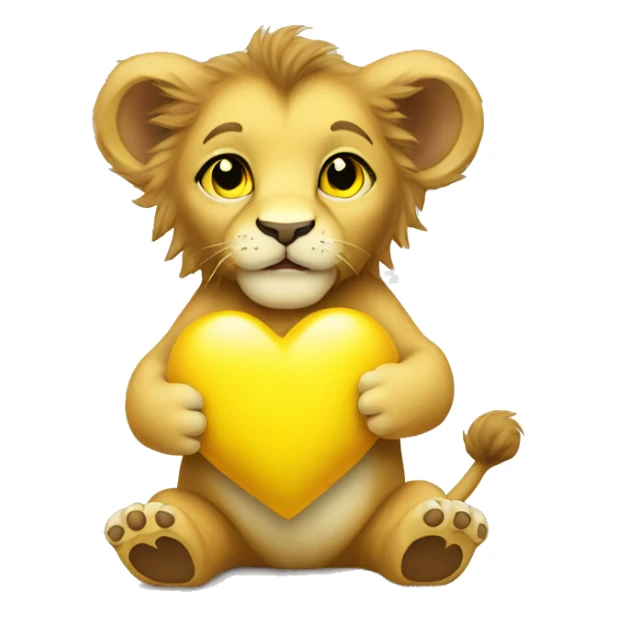 Baby lion holding yellow heart sticker