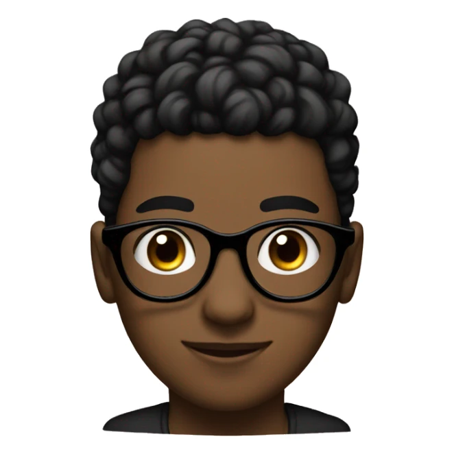 Young man with black bun on his head and glasses with stars sticker