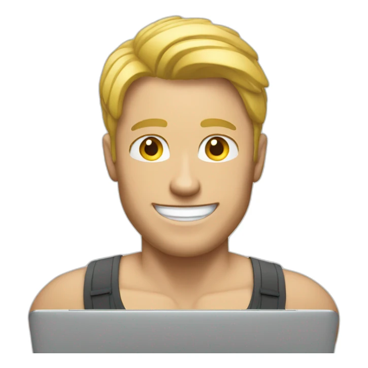 muscular blonde man on laptop smiling sticker
