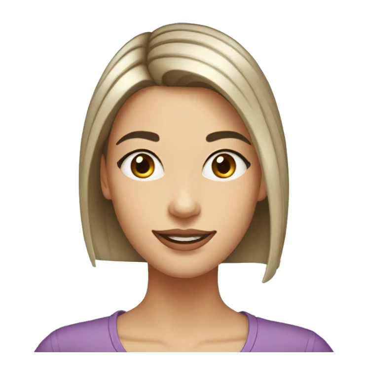 Beautiful girl with short straight darklight hair, thin lips, thin eyebrows, smiling. sticker