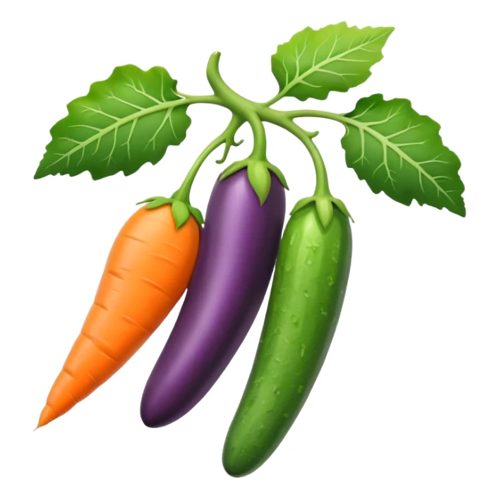 eggplant, cucumber, big carrot, on a branch sticker