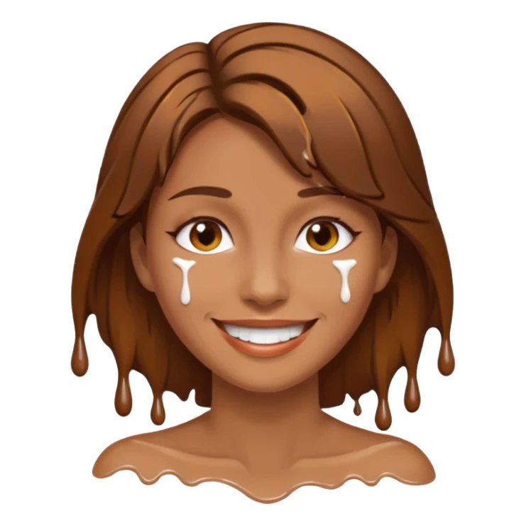 Brown Hair Woman , white paint , drip, face, happy sticker