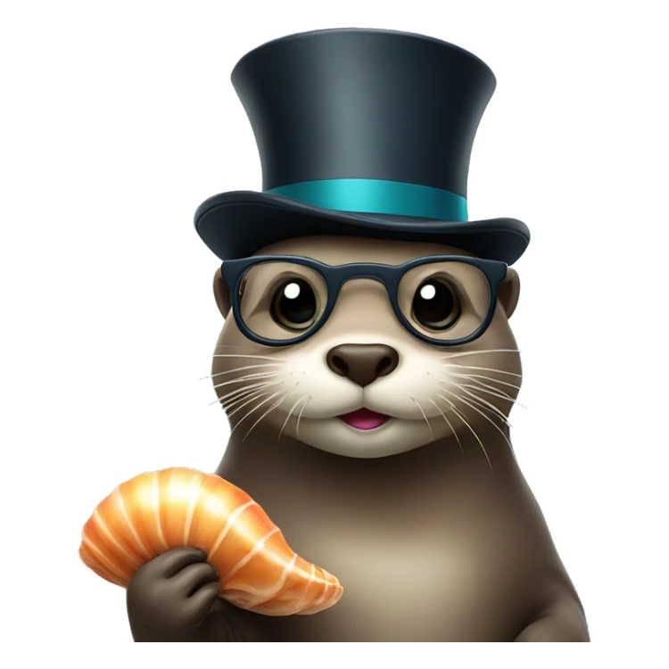 Otter with glasses and top hat holding sea shell  sticker