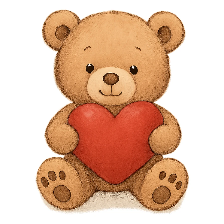 teddy bear holding a heart sticker