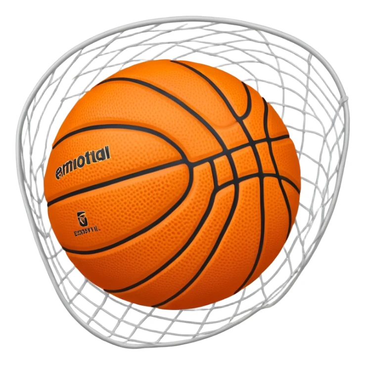 Orange basketball in the middle of a white net, top-down angle sticker
