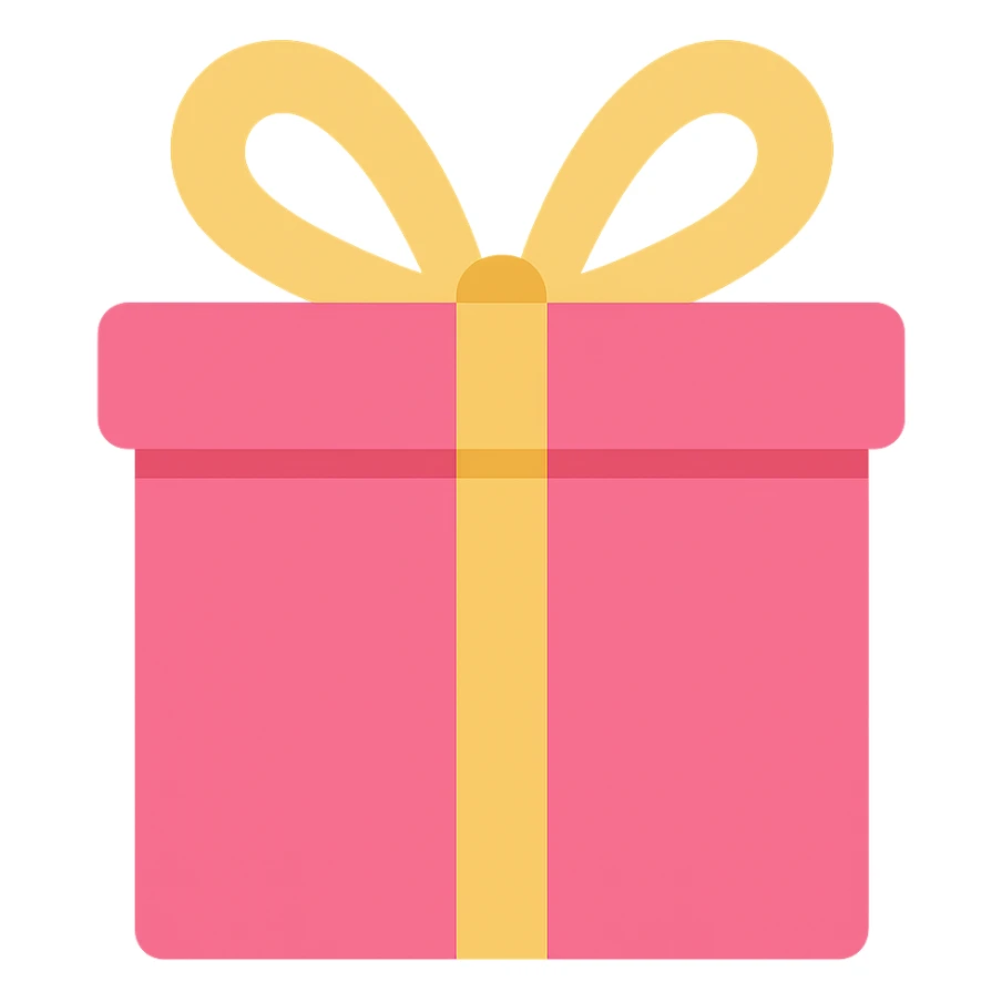 Add a large decorative bow to the pink gift, keep the color icon style, no background. sticker