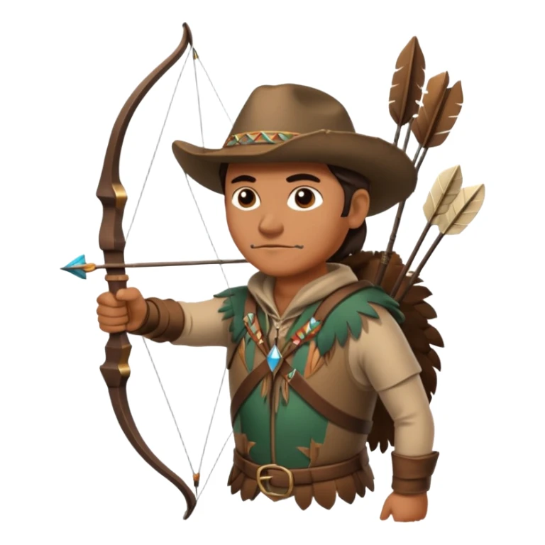 The classic middle-aged hunter with a bow and arrow on his back, dressed in brown with decorations made of feathers or bone teeth sticker