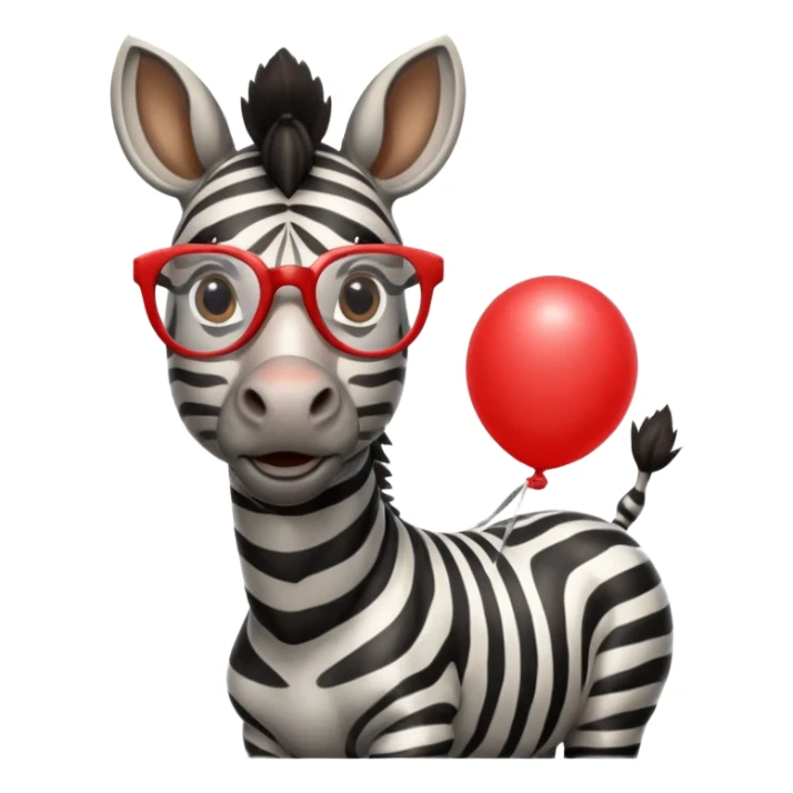 zebra holding red balloon in hand with glasses sticker