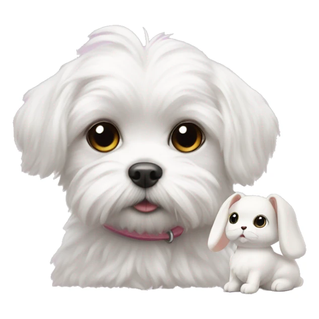 white maltese with small toy of rabbit shape doll sticker