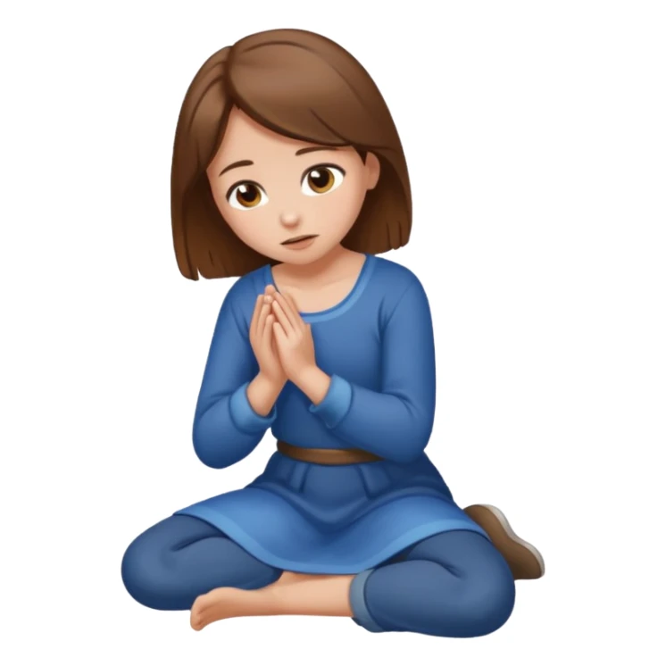 Girl with brown hair on her knees from a side begging sticker