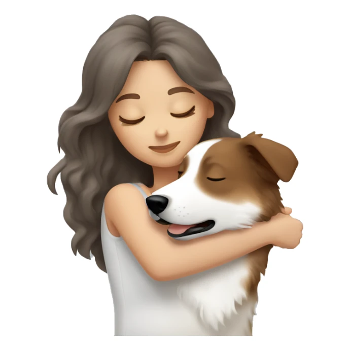 White woman brown hair sleeping with a white and grey Australian shepherd  sticker