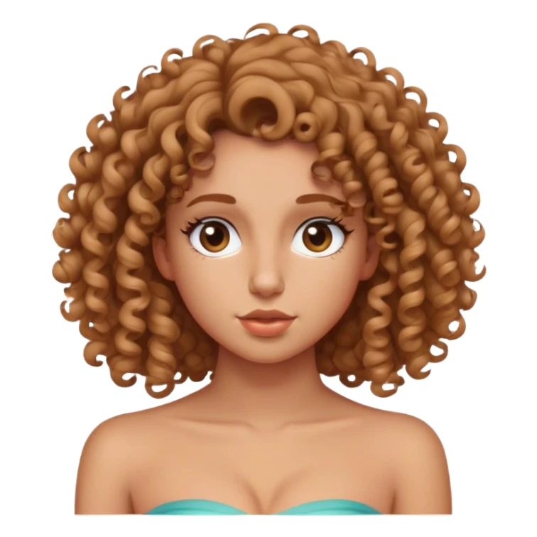 menina de cabelo cacheado abaixo do busto com nariz fino e empinado com uma blusa tomara que caia sticker