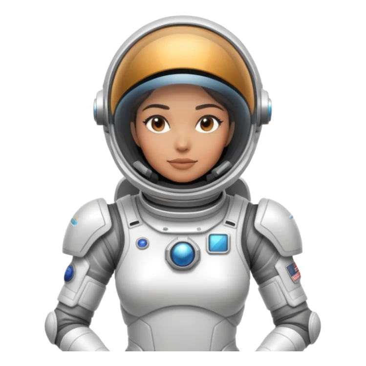 Futuristic female astronaut in a high-tech spacesuit, sleek helmet with reflective visor, detailed sci-fi armor, standing pose, science fiction aesthetic sticker