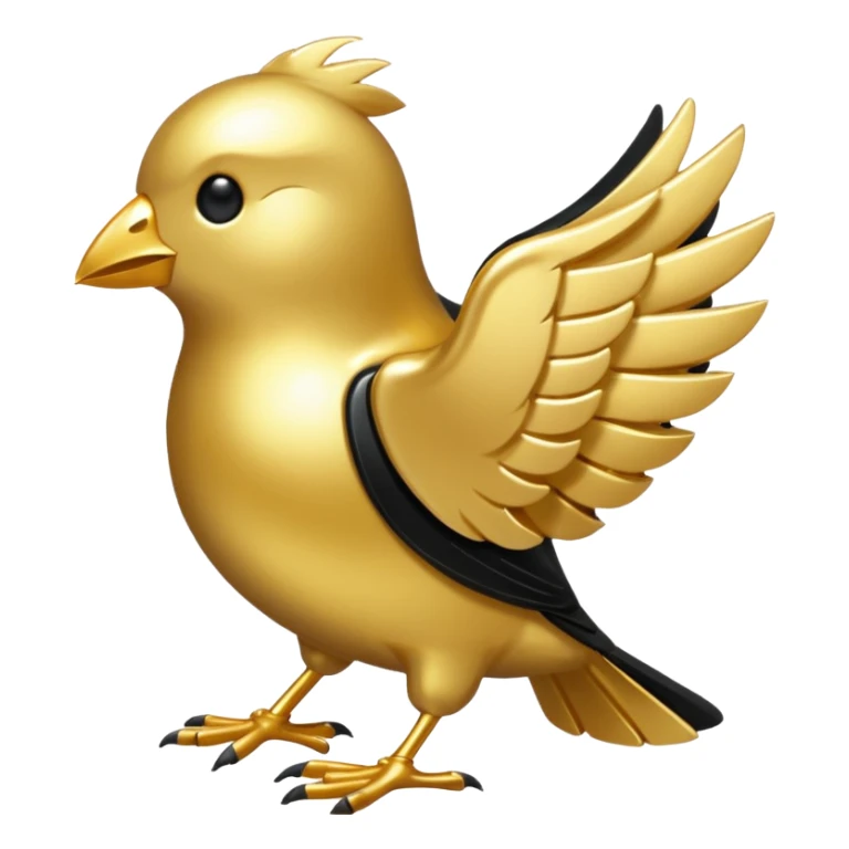 One single shiny Gold and black twitter icon, png, no background, no border sticker