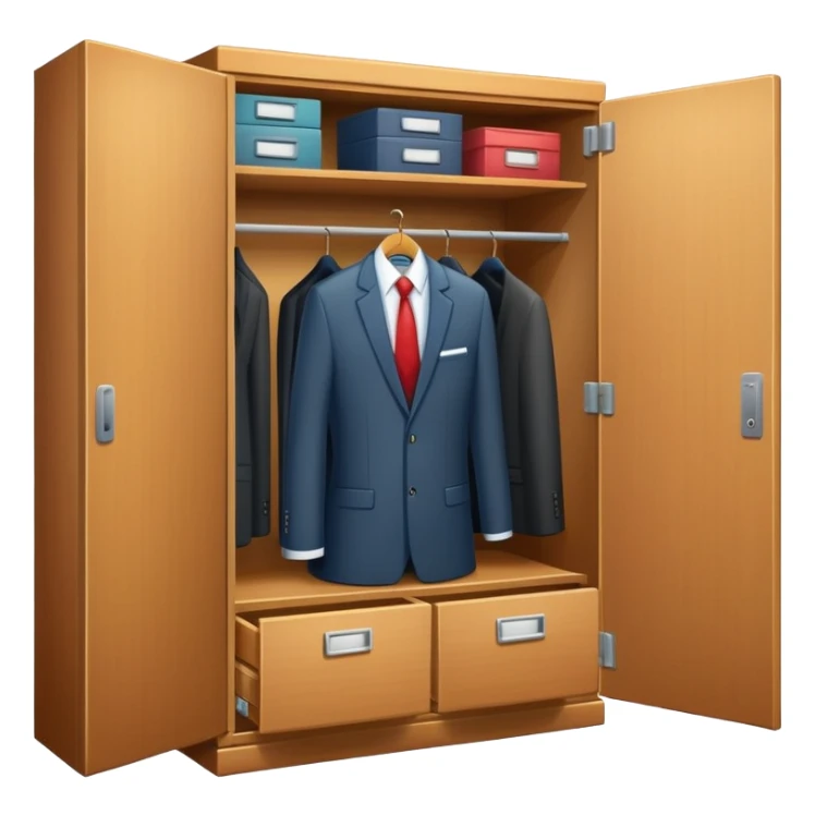 Cartoon style wardrobe cabinet with neat business attire visible through open door sticker