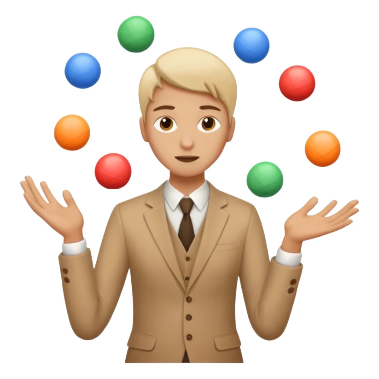 an emoji that depicts a product manager juggling work while mildly panicked and gender neutral  sticker