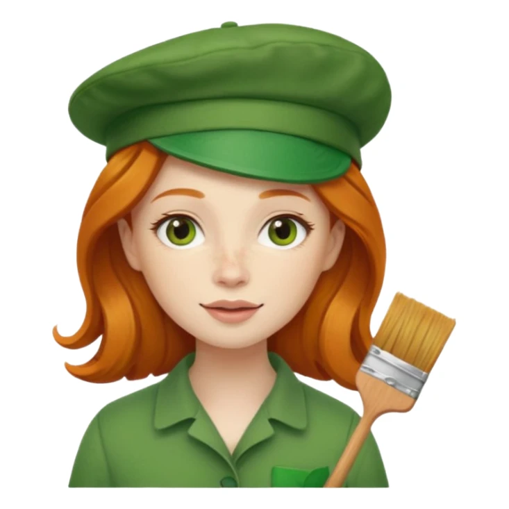 cute ginger woman with a green painter's hat sticker