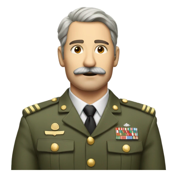 middle age man in military suit with side hair and toothblush mustache sticker