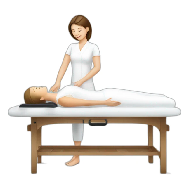 White female giving a professional massage with table sticker