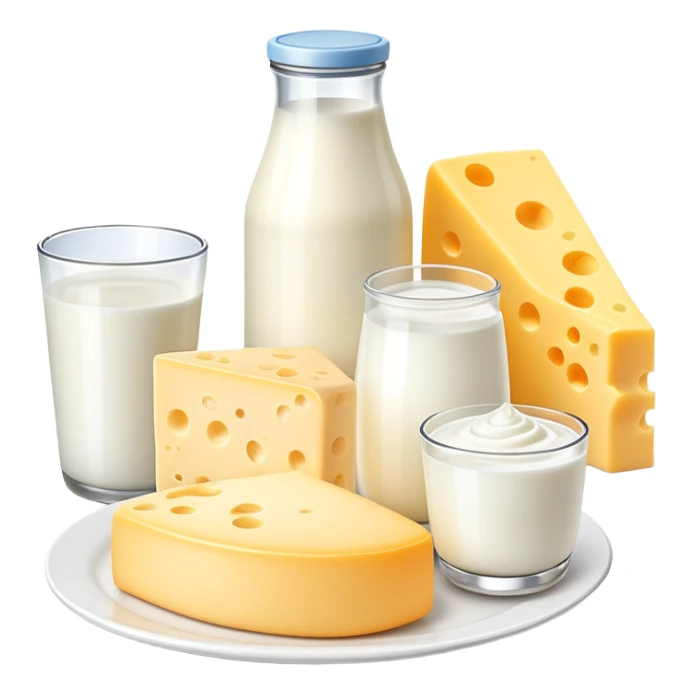 dairy products assortment with milk, cheese, yogurt, and butter sticker