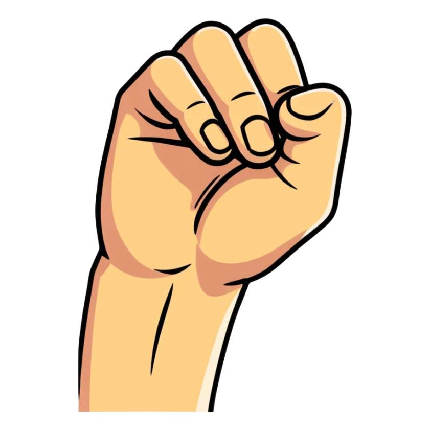 hand facing forward in a fist, thumb between index and middle fingers sticker