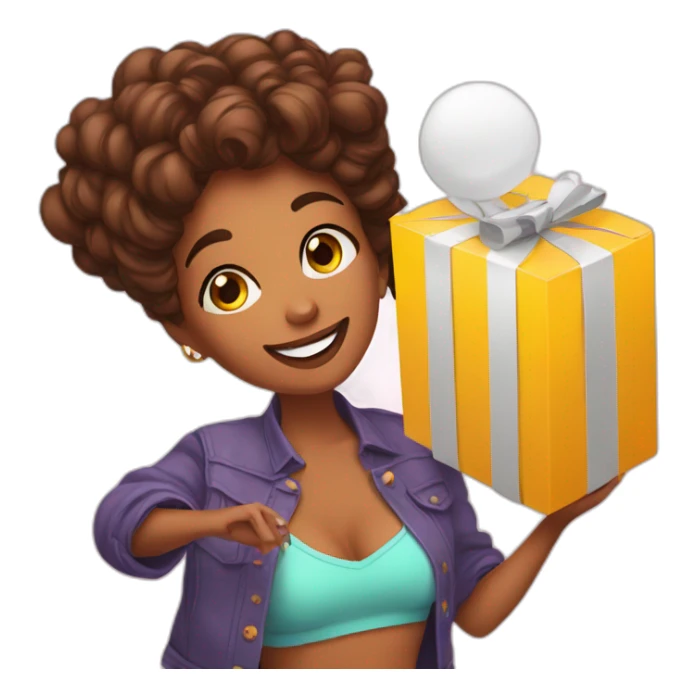 influencer taking a selfie of herself with a bright box in her arms sticker