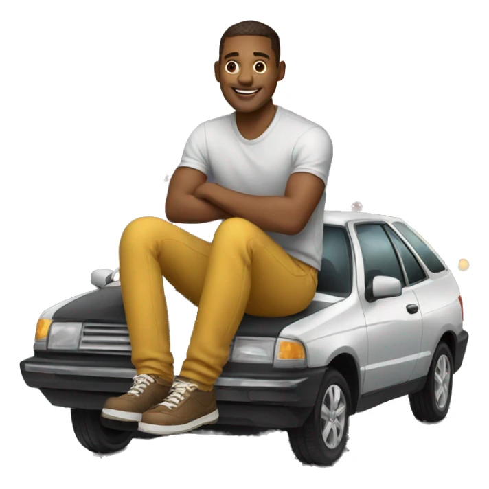 man sitting on top of car sticker