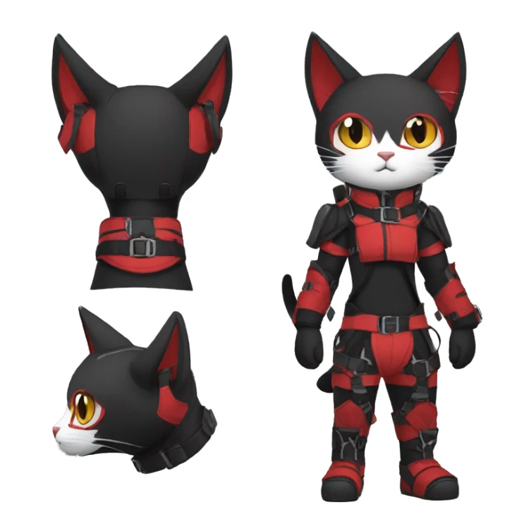 Edgy cool anthro black red cat Fakemon warrior harness collar techwear sticker