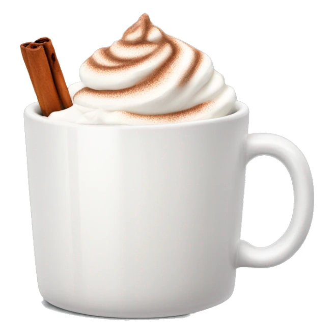 white mug of hot chocolate with whipped cream and cinnamon sticker