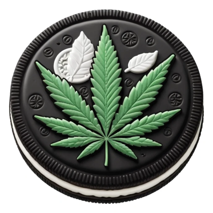 black and white oreo cookies with cannabis leaf sticker
