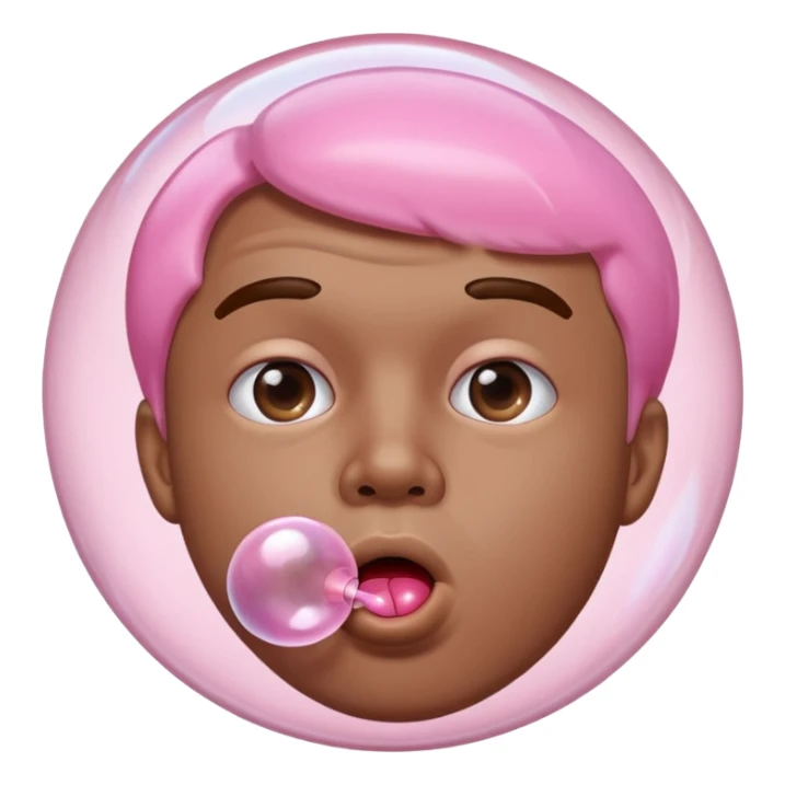 the guy is making a buuble of a chewing gum
 sticker