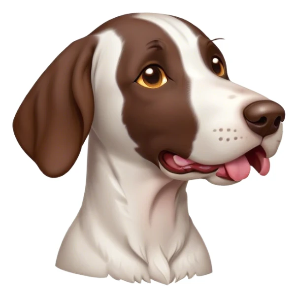 Cinematic Cute Yawning German Pointer Portrait Emoji, Head tilted slightly with a dramatic, wide-open yawn, revealing a sleek liver and white coat with a crisp finish, floppy ears slightly drooping, round brown eyes barely open in drowsy contentment, Simplified yet irresistibly adorable features, highly detailed, glowing with a soft, cozy glow, high shine, relaxed yet expressive, stylized with a touch of whimsy, bright and endearing, soft glowing outline, capturing the essence of a sleepy yet affectionate hunter, so drowsy it feels like it could stretch out of the screen and curl up for a nap! sticker