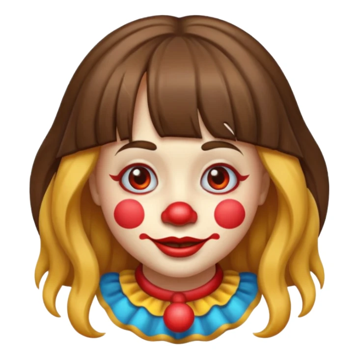 A clown emoji with brunette bangs long hair sticker